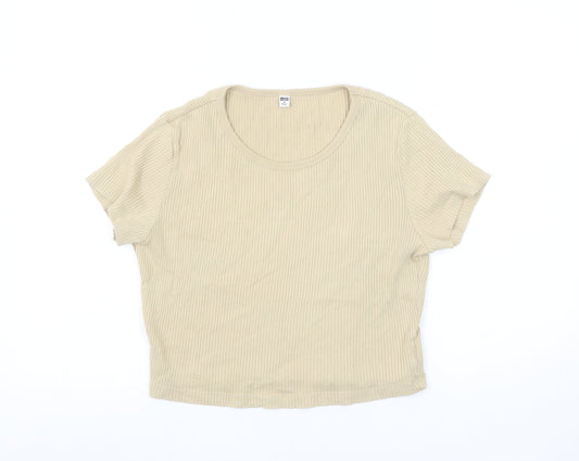Womens UK Size M Uniqlo Beige Cropped T-Shirt