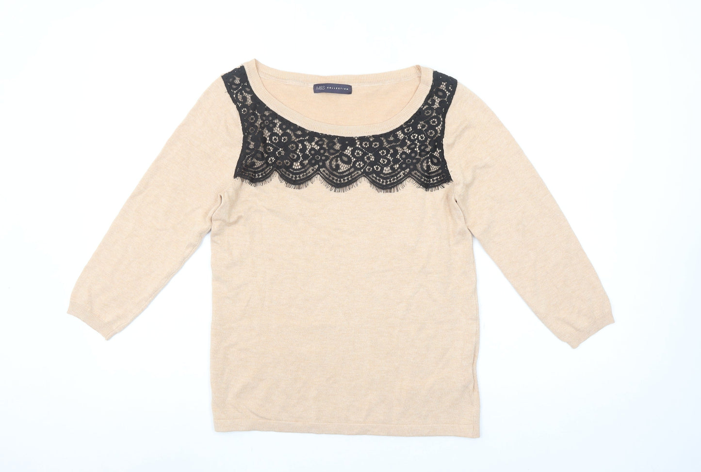 Marks and Spencer Beige Lace Panel 3/4 Sleeve Pullover Jumper M Unisex