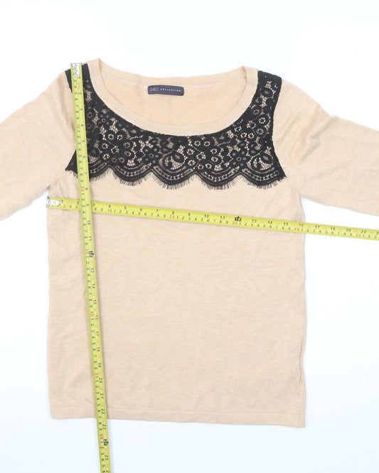 Marks and Spencer Beige Lace Panel 3/4 Sleeve Pullover Jumper M Unisex