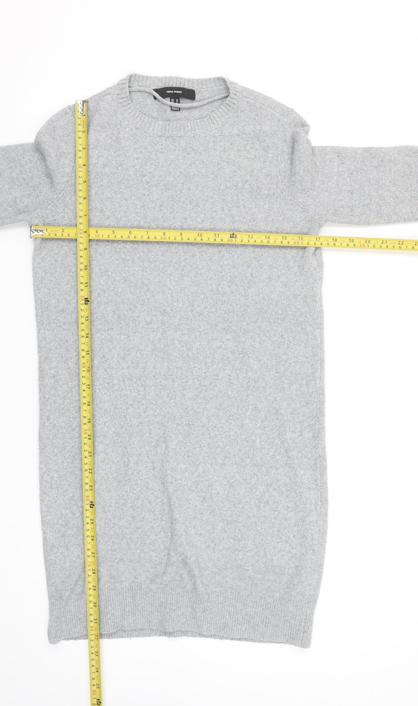 Vero Moda Women Grey Knit Jumper Dress XS Long Sleeve Winter