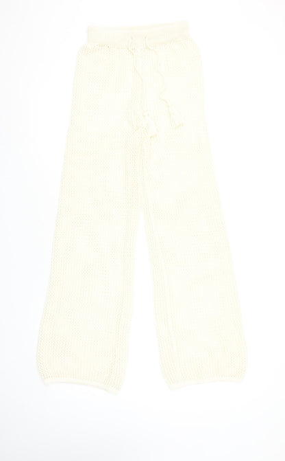 Primark Women’s Ivory Cotton Knit Wide-Leg Drawstring Trousers XS