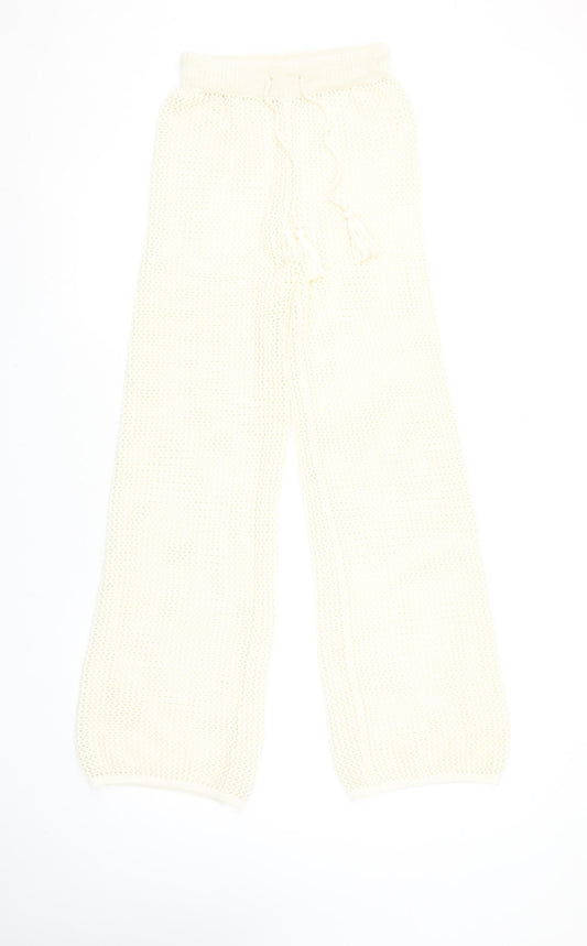 Primark Women’s Ivory Cotton Knit Wide-Leg Drawstring Trousers XS