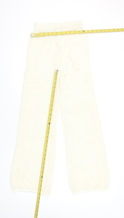 Primark Women’s Ivory Cotton Knit Wide-Leg Drawstring Trousers XS