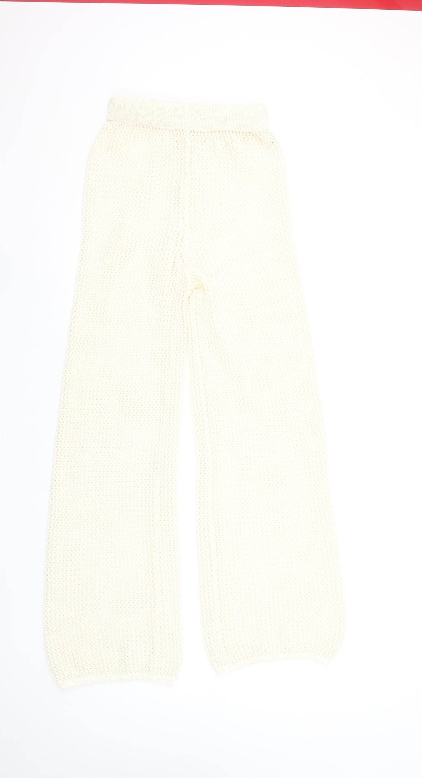 Primark Women’s Ivory Cotton Knit Wide-Leg Drawstring Trousers XS