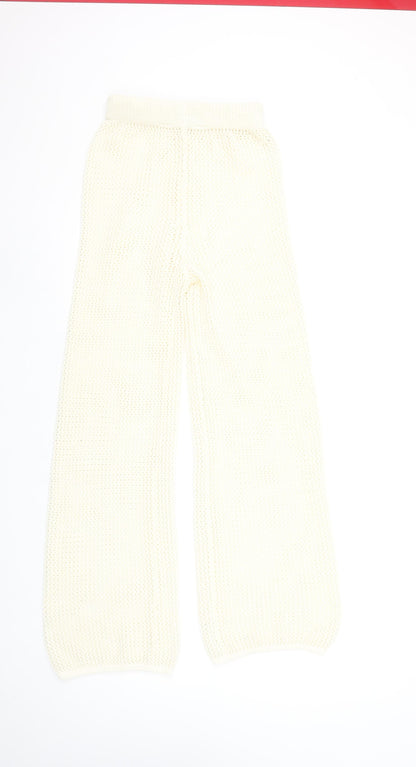 Primark Women’s Ivory Cotton Knit Wide-Leg Drawstring Trousers XS