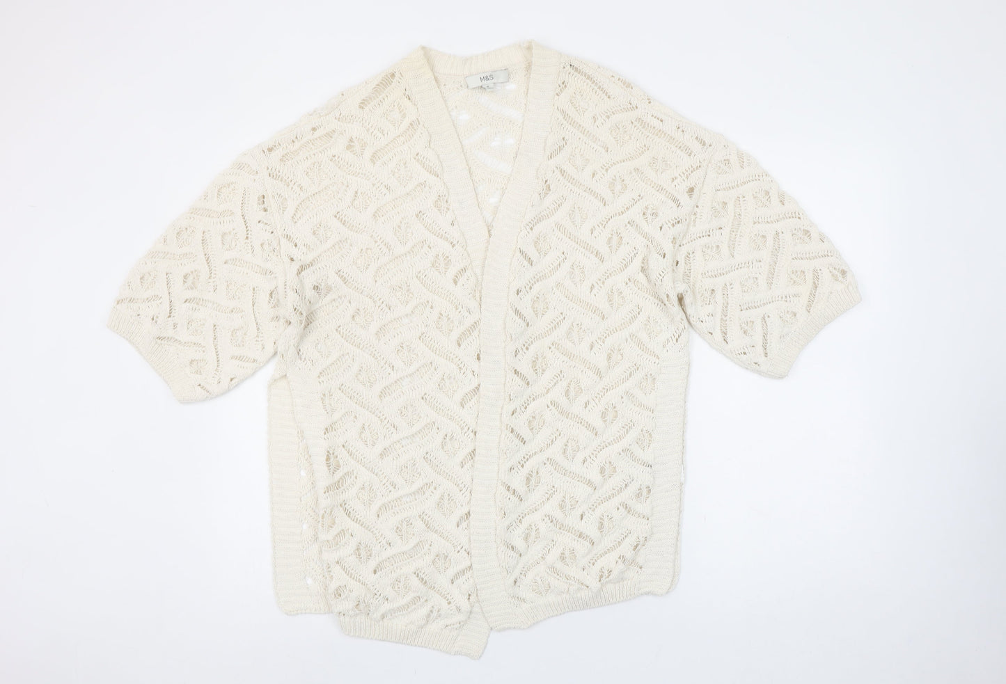 Marks and Spencer Women's Ivory Open-Knit Short Sleeve Cardigan M