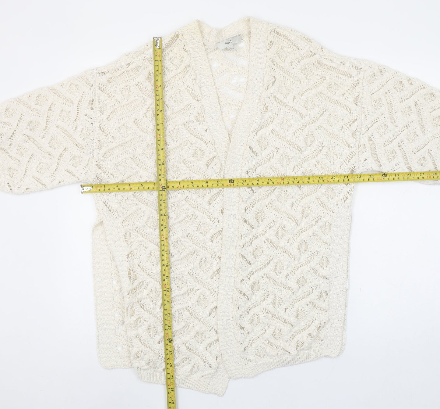 Marks and Spencer Women's Ivory Open-Knit Short Sleeve Cardigan M