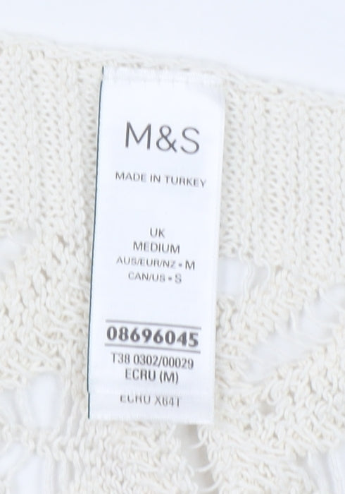 Marks and Spencer Women's Ivory Open-Knit Short Sleeve Cardigan M