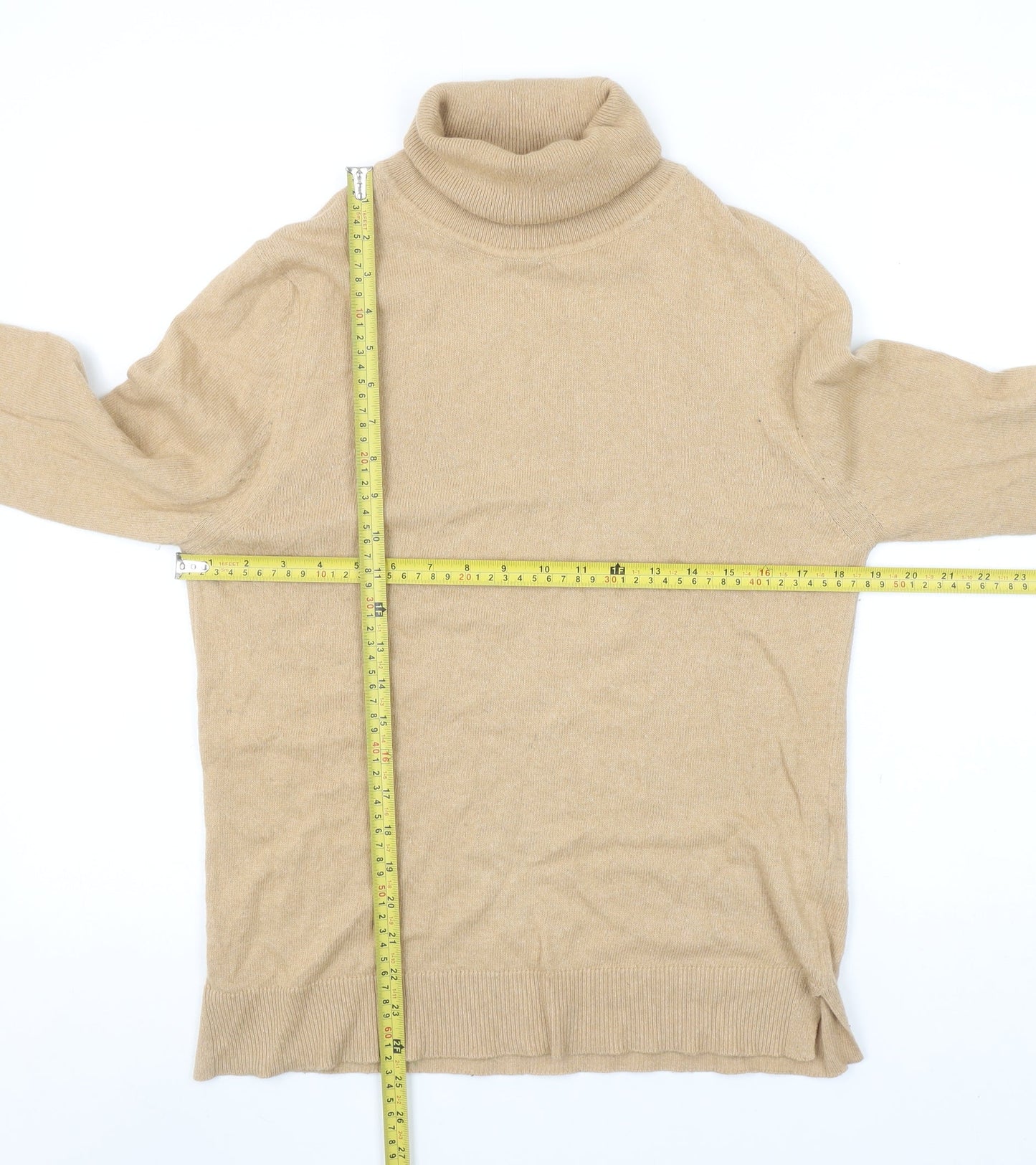 Barbour Women's Beige Roll Neck Wool Cashmere Jumper Size 10