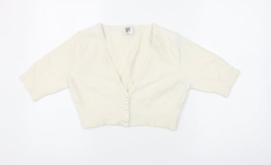 Bay Women’s Ivory Angora Blend 3/4 Sleeve Crop Cardigan Size 12