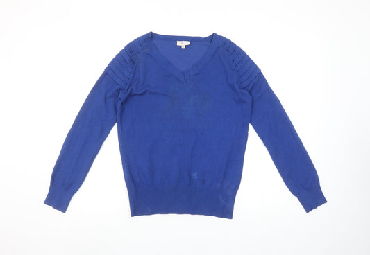 CC Women Blue V-Neck Long Sleeve Pullover Jumper Size S
