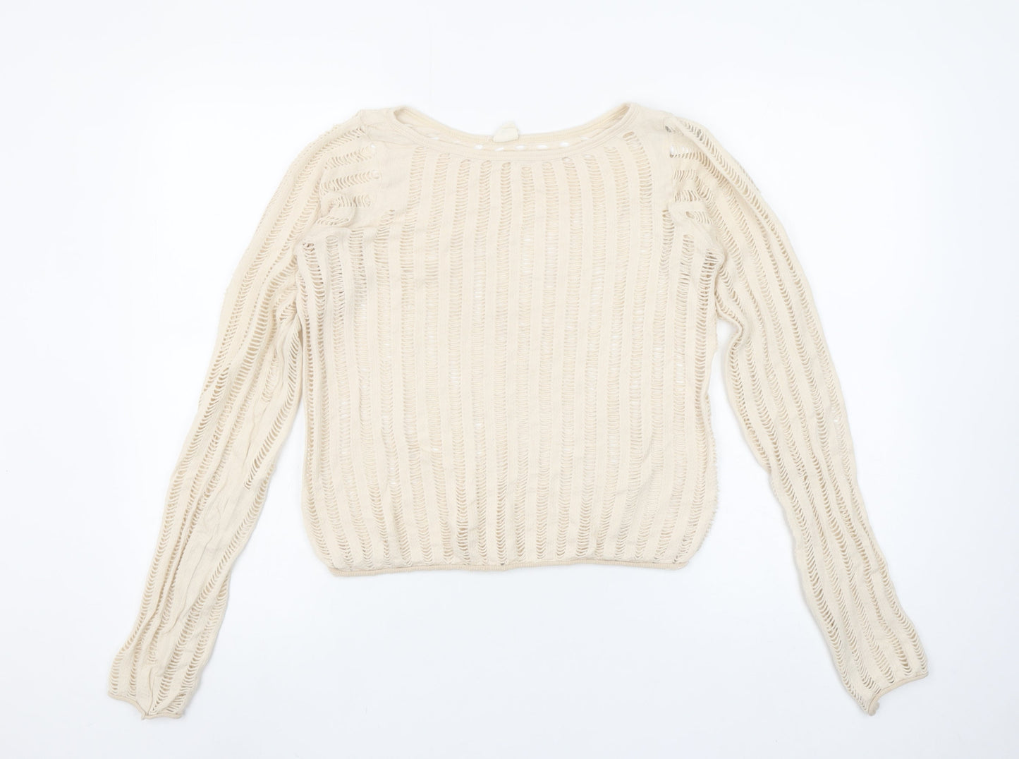 Womens UK Size M Urban Outfitters Beige Cropped Blouse