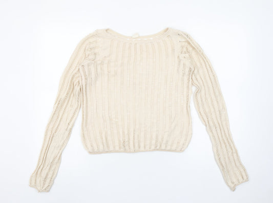 Womens UK Size M Urban Outfitters Beige Cropped Blouse