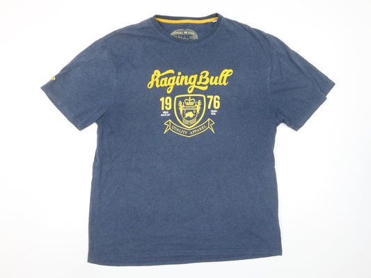 Raging Bull Men Blue XL Graphic Crew Neck Cotton T-Shirt