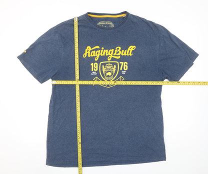 Raging Bull Men Blue XL Graphic Crew Neck Cotton T-Shirt