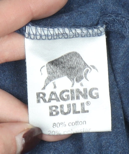 Raging Bull Men Blue XL Graphic Crew Neck Cotton T-Shirt