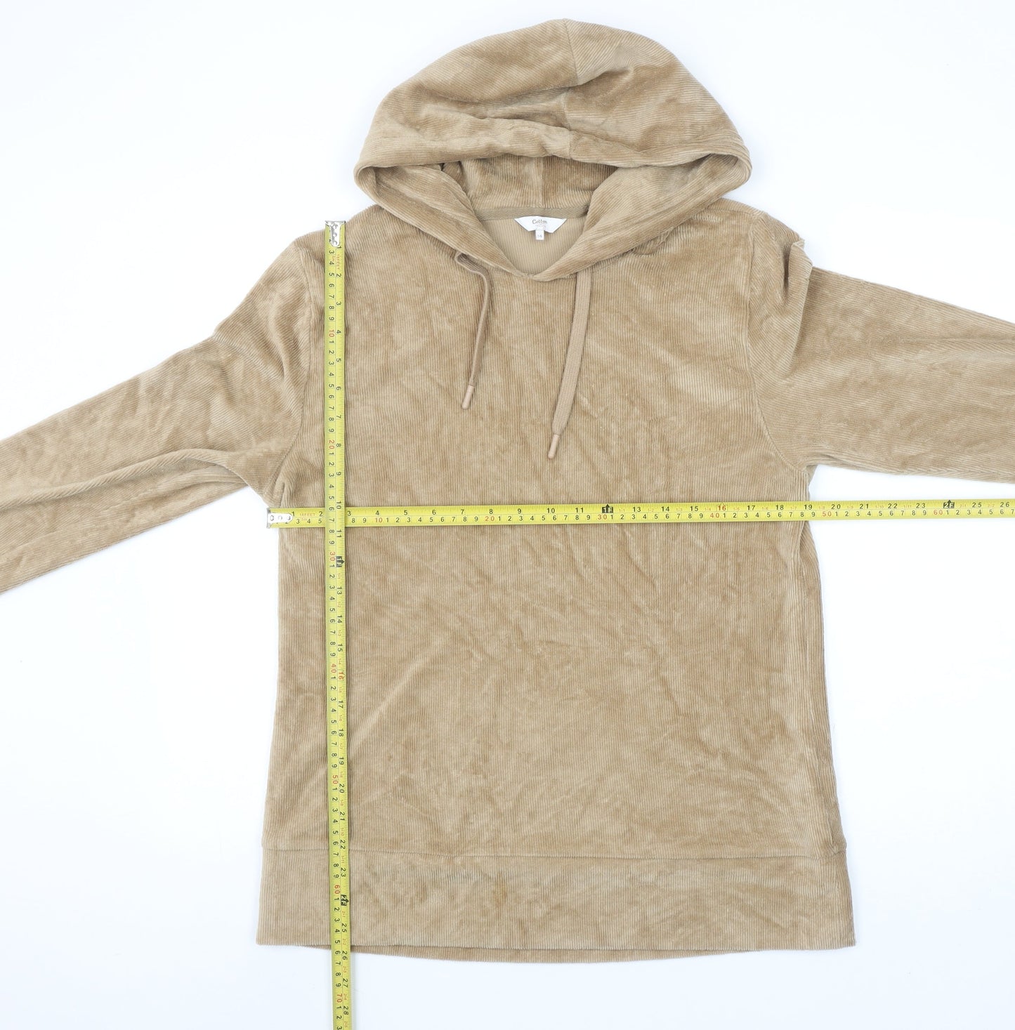Cotton Traders Women Beige Size 14 Pullover Hoodie Corduroy Effect