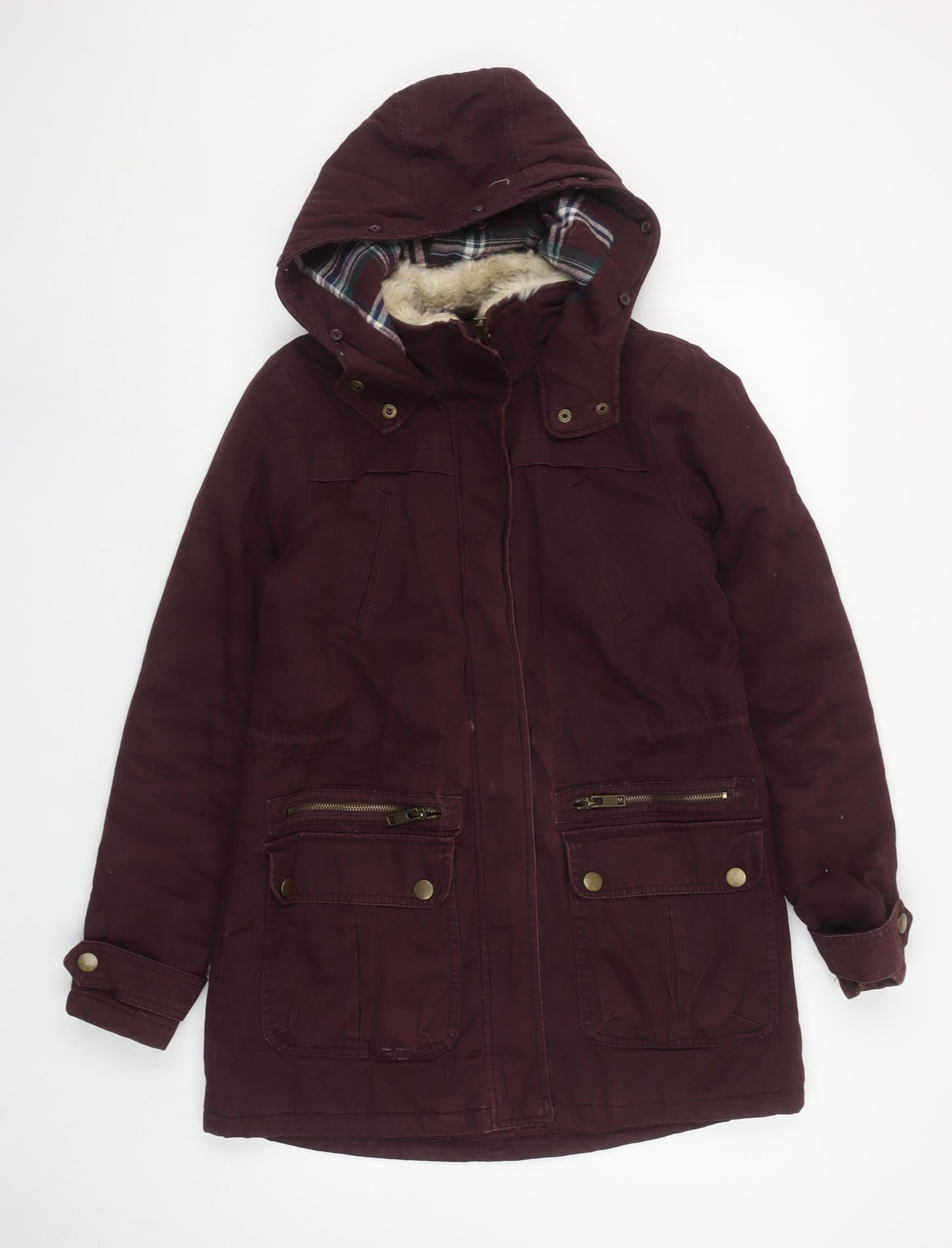 New Look Women's Brown Hooded Parka Coat Size 8 Long Sleeve