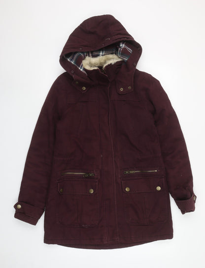New Look Women's Brown Hooded Parka Coat Size 8 Long Sleeve