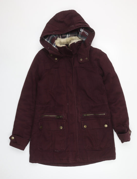 New Look Women's Brown Hooded Parka Coat Size 8 Long Sleeve