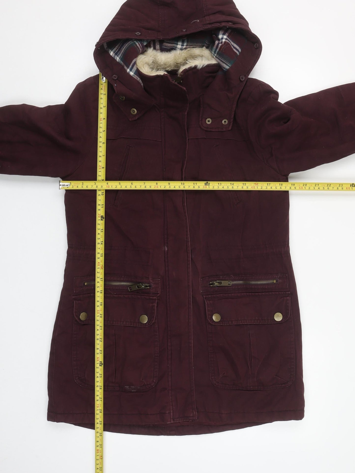 New Look Women's Brown Hooded Parka Coat Size 8 Long Sleeve