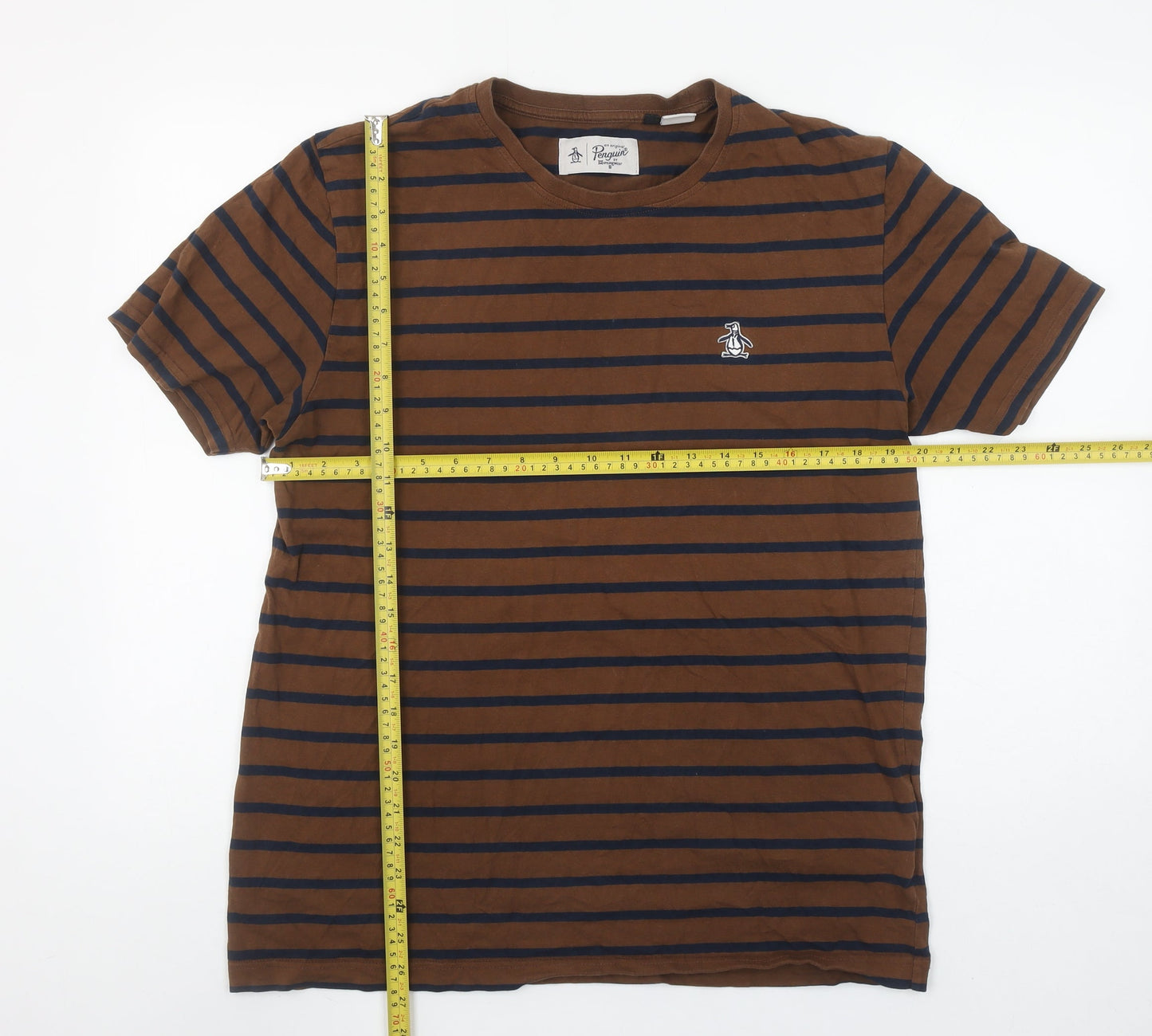 Original Penguin Men's Brown Striped Cotton Crew Neck T-Shirt Size L