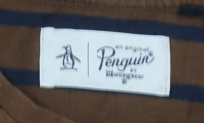 Original Penguin Men's Brown Striped Cotton Crew Neck T-Shirt Size L