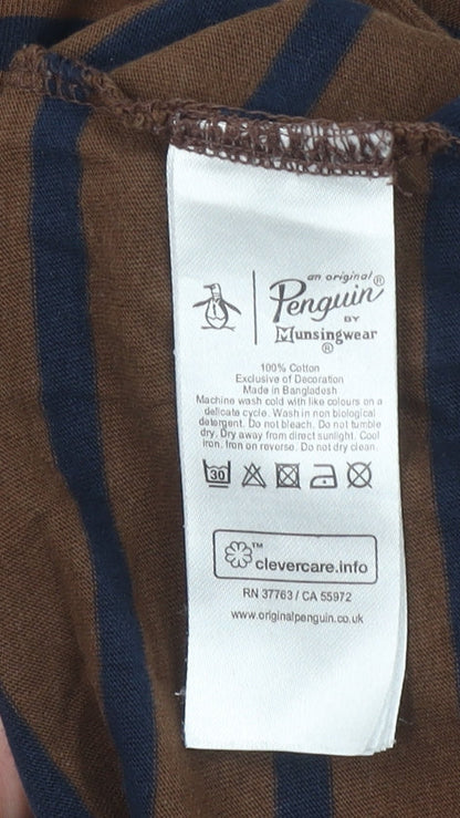 Original Penguin Men's Brown Striped Cotton Crew Neck T-Shirt Size L