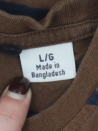 Original Penguin Men's Brown Striped Cotton Crew Neck T-Shirt Size L