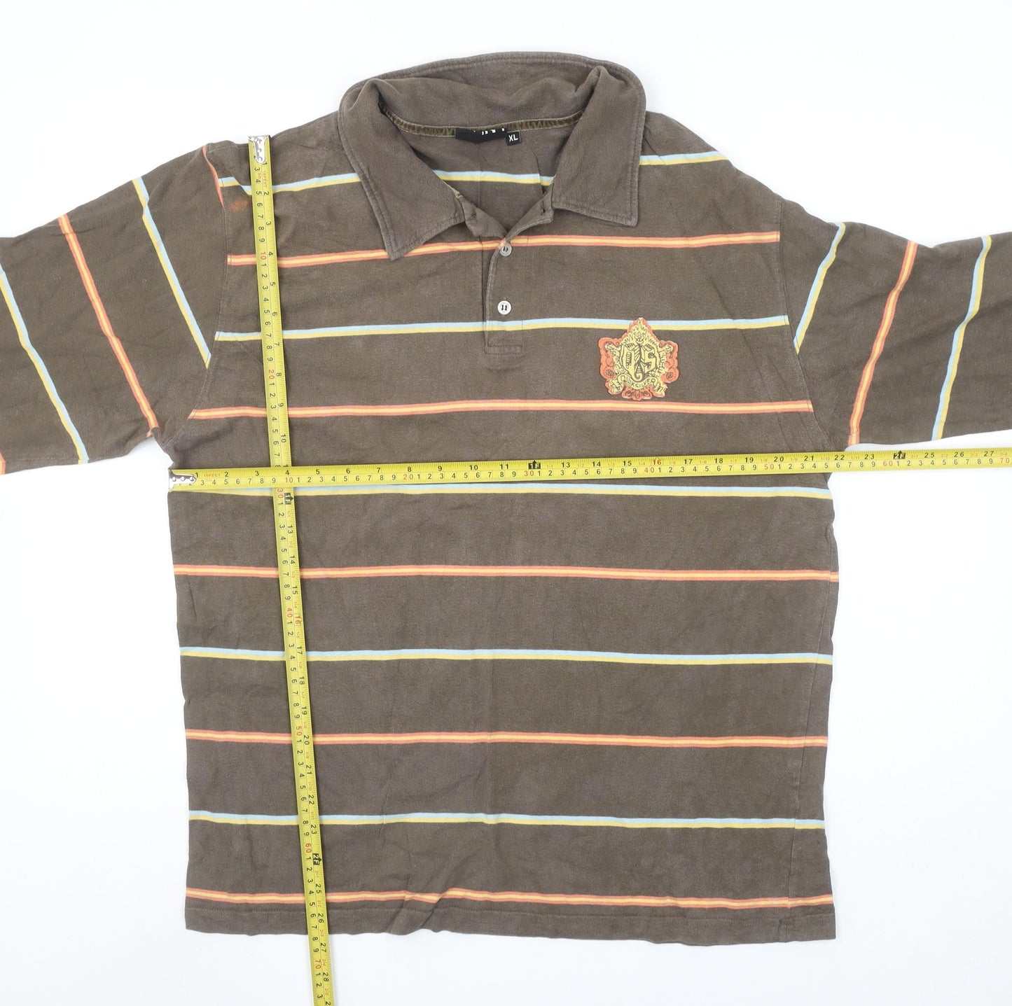 Quiksilver Men's Brown Striped Long Sleeve Cotton Polo Shirt XL