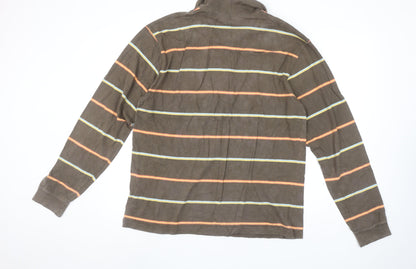 Quiksilver Men's Brown Striped Long Sleeve Cotton Polo Shirt XL