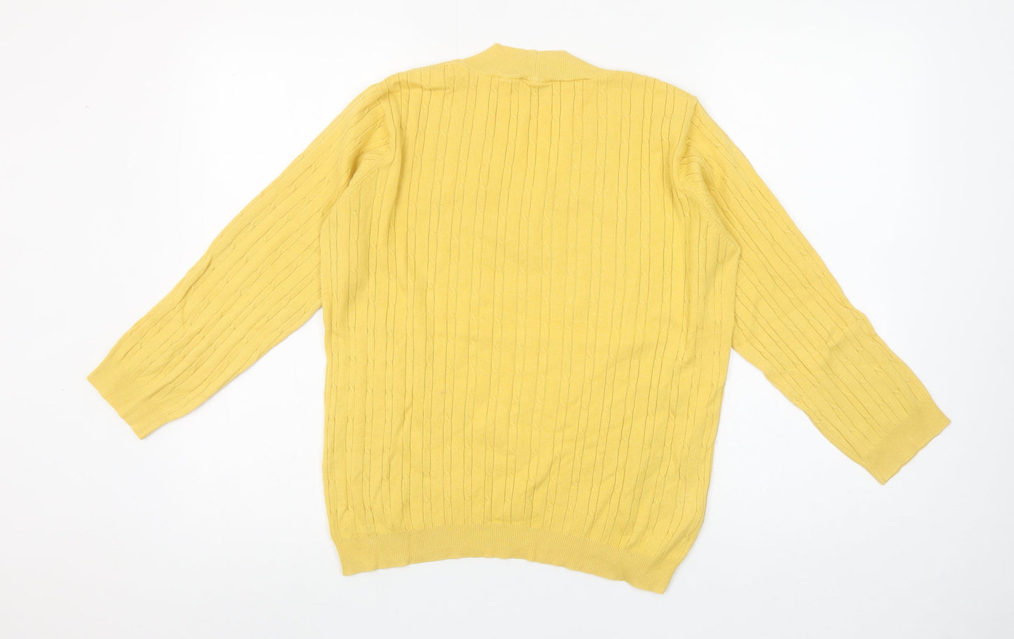 CC Women's Yellow V-Neck Cable-Knit Cotton Blend Jumper Size M