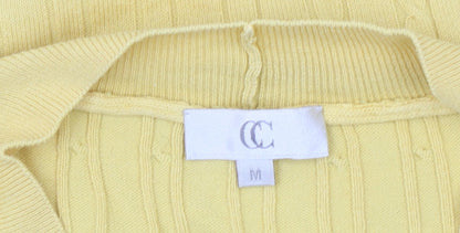 CC Women's Yellow V-Neck Cable-Knit Cotton Blend Jumper Size M