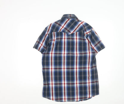 Jack & Jones Men's Blue Plaid Cotton Short Sleeve Button-Up Shirt M