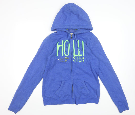 Hollister Women's Blue Full Zip Hoodie L Cotton Blend Logo Design