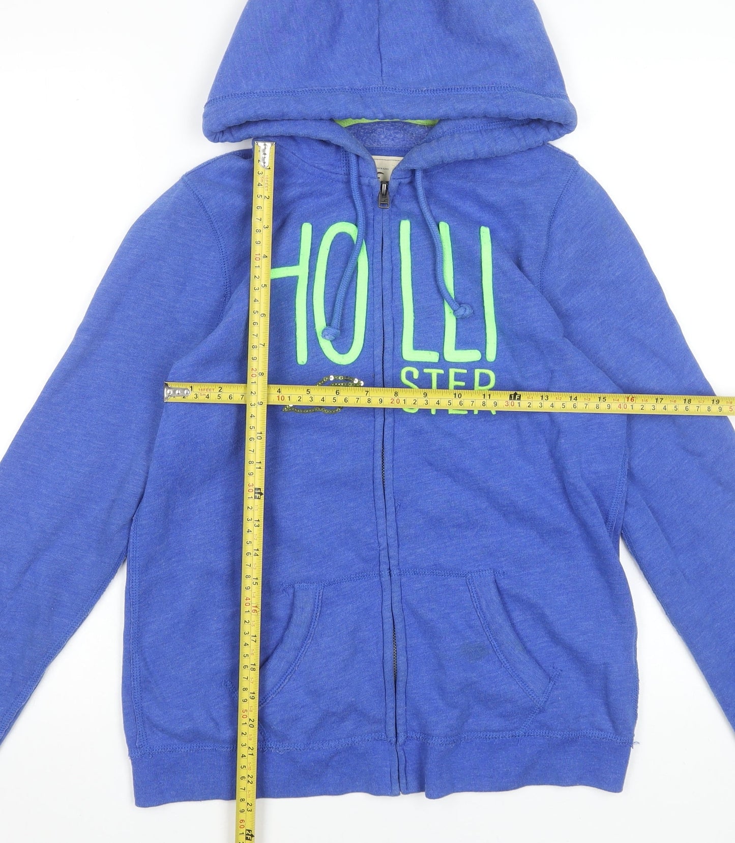 Hollister Women's Blue Full Zip Hoodie L Cotton Blend Logo Design