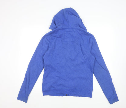 Hollister Women's Blue Full Zip Hoodie L Cotton Blend Logo Design