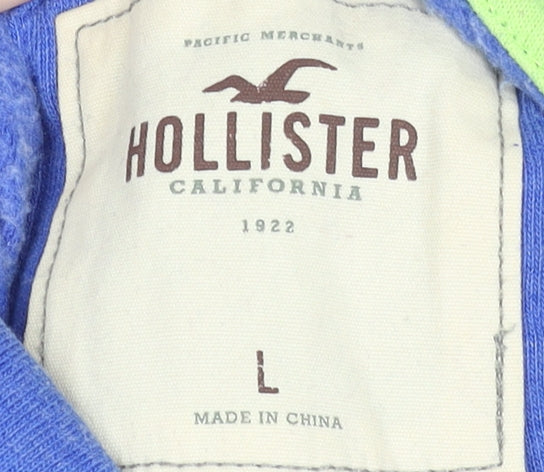 Hollister Women's Blue Full Zip Hoodie L Cotton Blend Logo Design