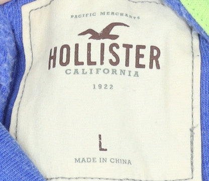 Hollister Women's Blue Full Zip Hoodie L Cotton Blend Logo Design