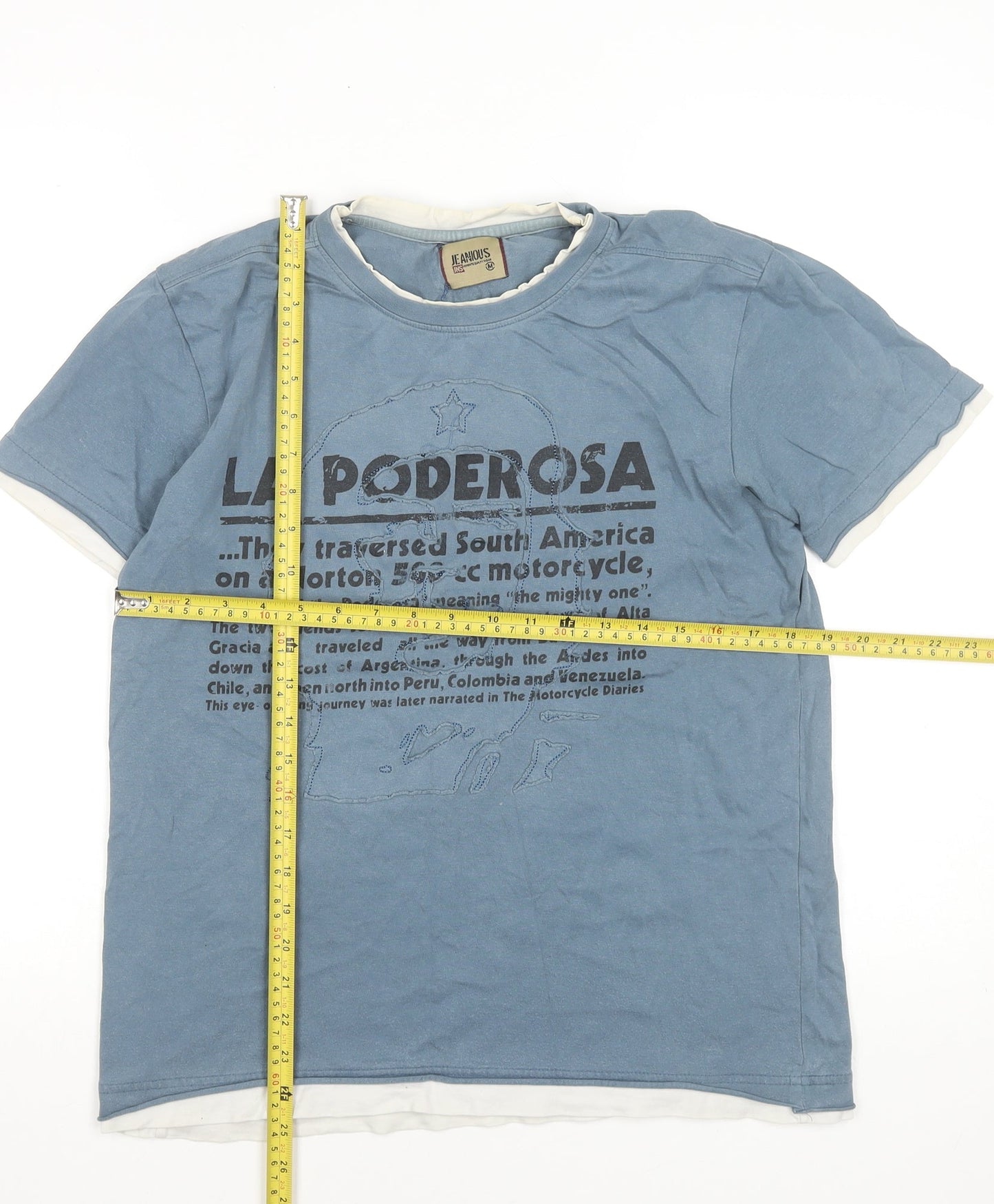 Jeanious Men's Blue Graphic Print Cotton T-Shirt Size M La Poderosa Design