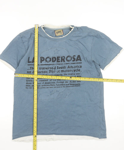 Jeanious Men's Blue Graphic Print Cotton T-Shirt Size M La Poderosa Design