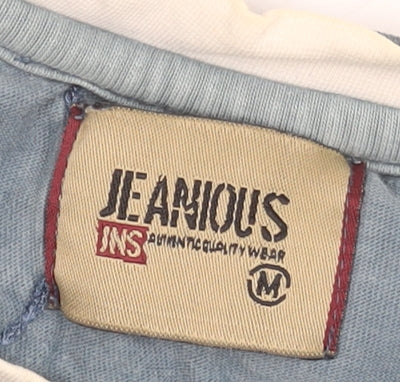 Jeanious Men's Blue Graphic Print Cotton T-Shirt Size M La Poderosa Design