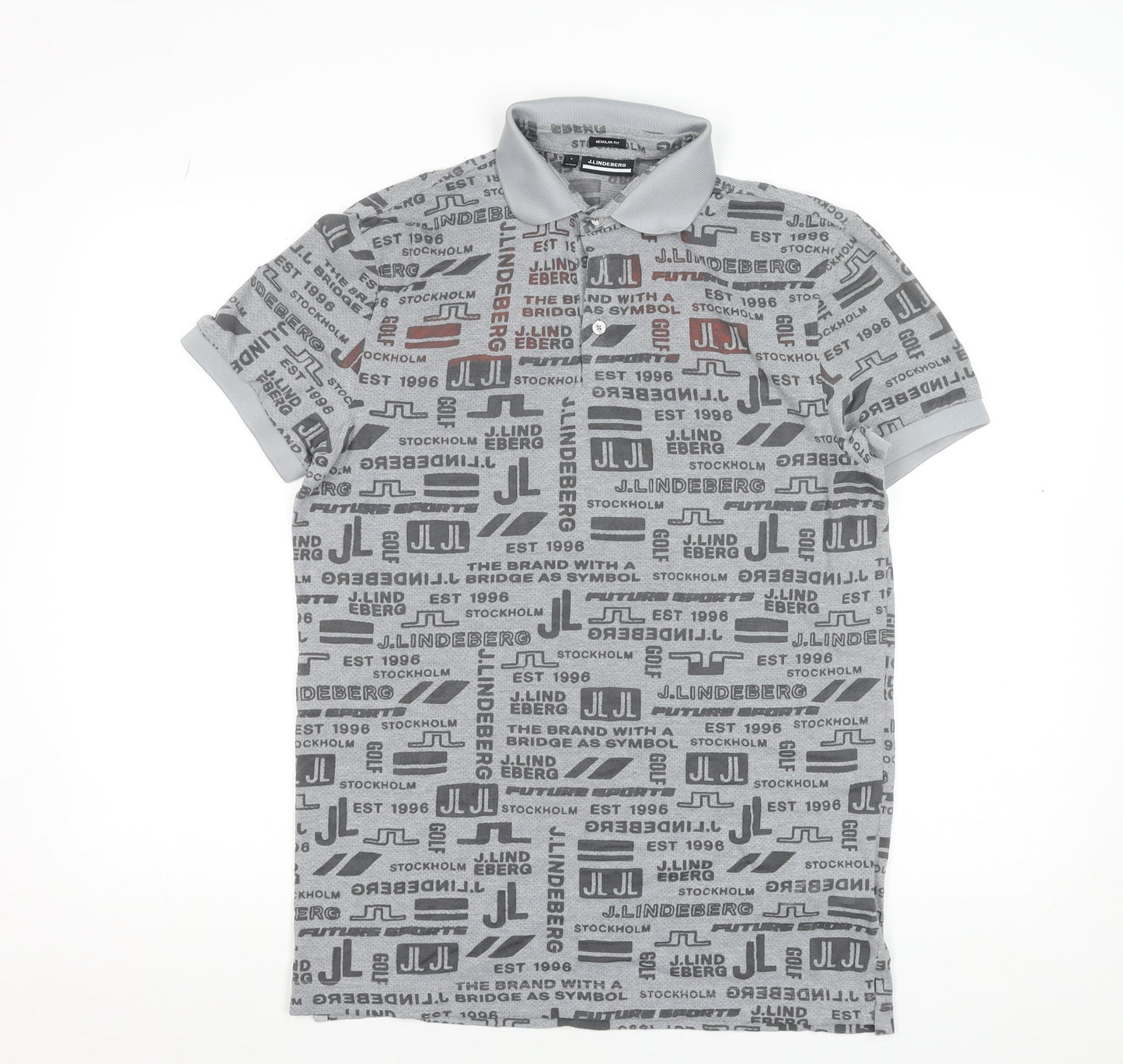 J.Lindeberg Men's Grey Regular Fit Golf Polo Shirt Size S