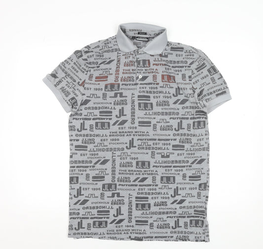 J.Lindeberg Men's Grey Regular Fit Golf Polo Shirt Size S