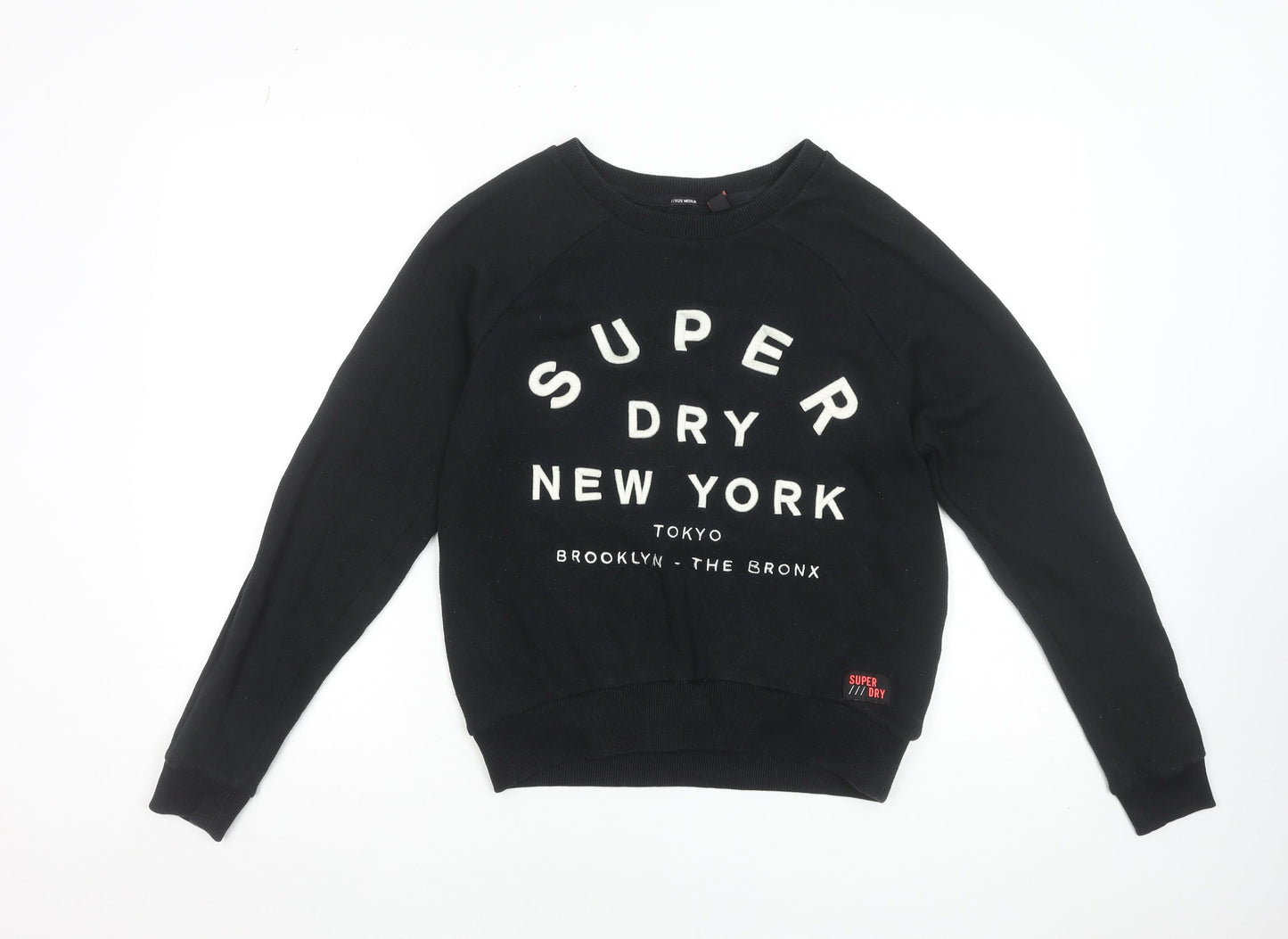 Superdry Women Black Medium Pullover Sweatshirt NY Graphic Print