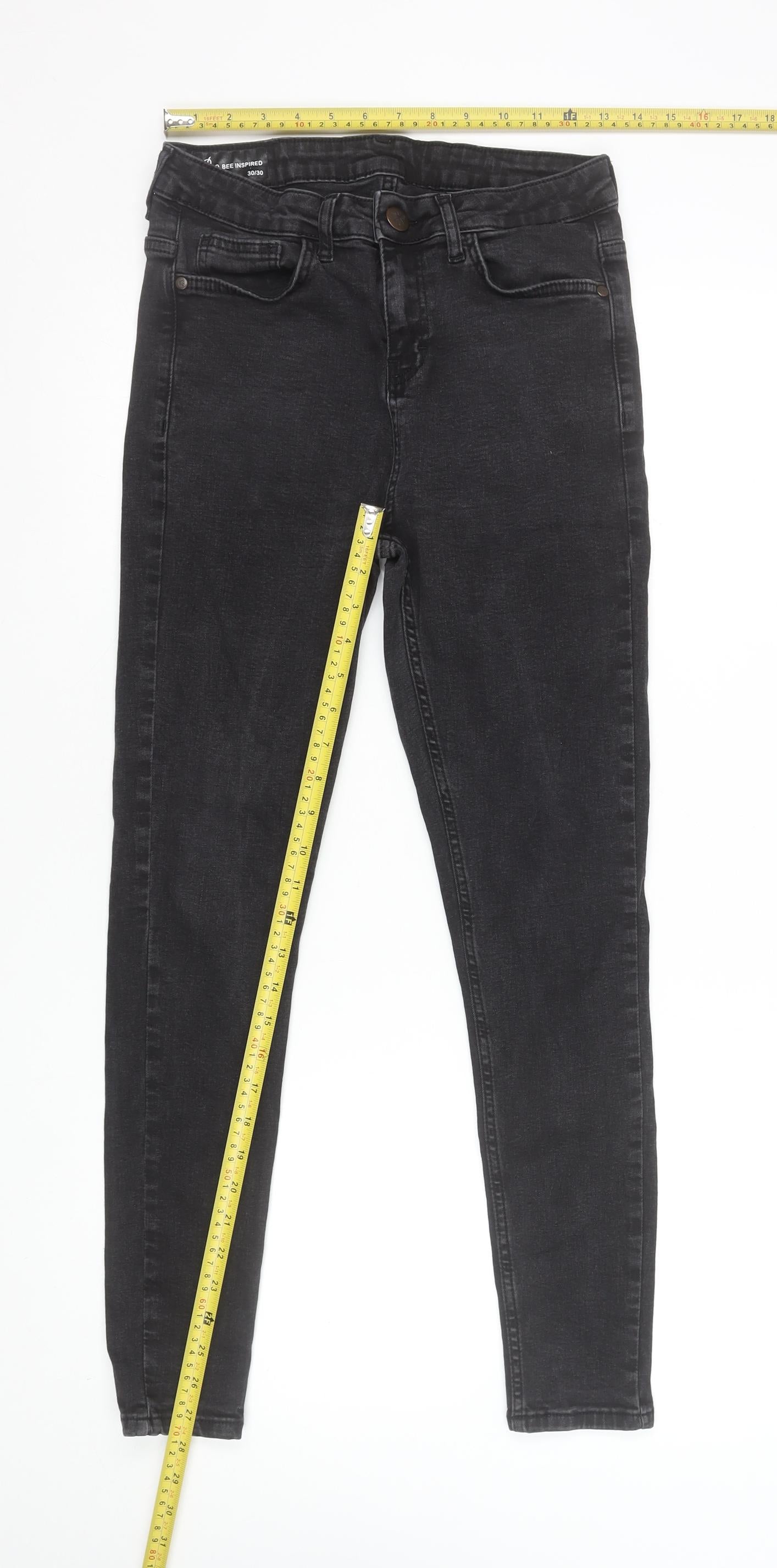 Bee Inspired Men's Black Skinny Jeans 30/30 Cotton Denim