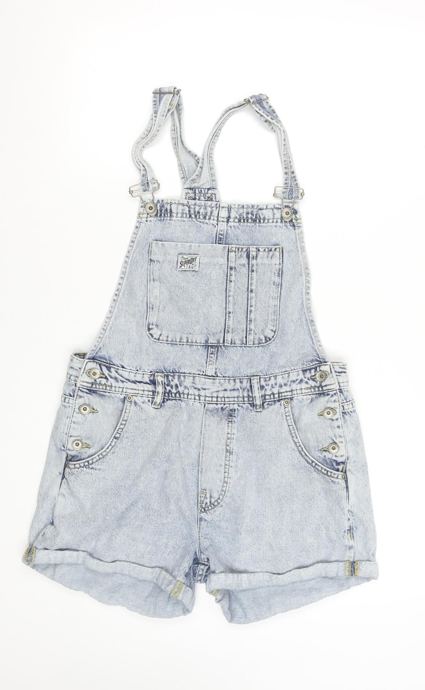 Superdry Women’s Blue Denim Dungaree Playsuit Size 12 Cotton