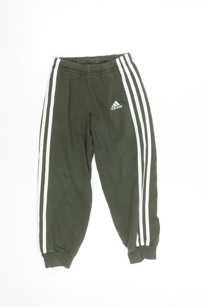 Adidas Boys Green Jogger Sweatpants 5-6 Years Elastic Waist Activewear