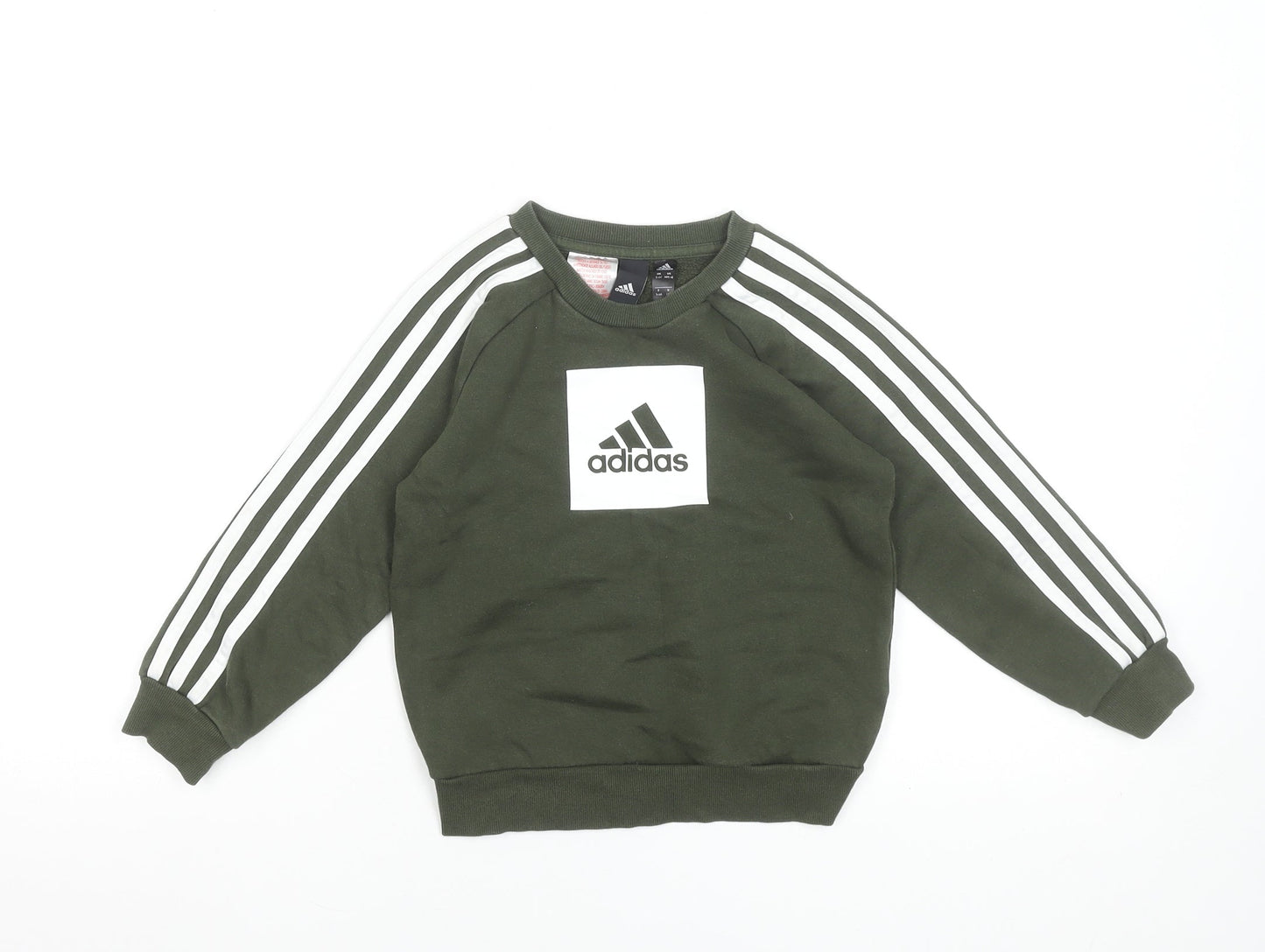 Adidas Boys Green Sweatshirt 5-6 Years Crew Neck Pullover Logo Sportswear