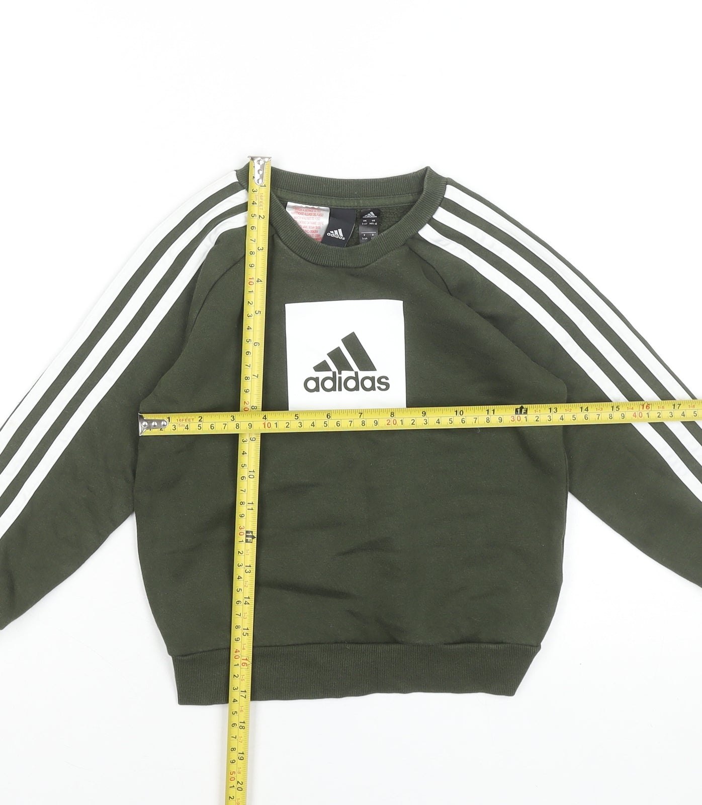 Adidas Boys Green Sweatshirt 5-6 Years Crew Neck Pullover Logo Sportswear